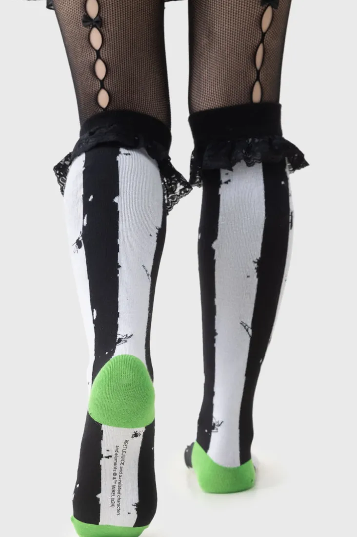 Distressed Stripe Knee High Socks