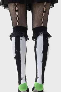 Distressed Stripe Knee High Socks