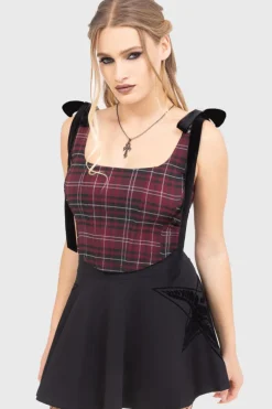 Tartan Flora Corset Top [BURGUNDY]