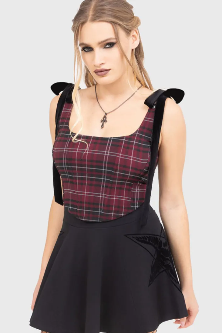 Tartan Flora Corset Top [BURGUNDY]