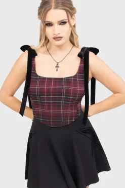 Tartan Flora Corset Top [BURGUNDY]