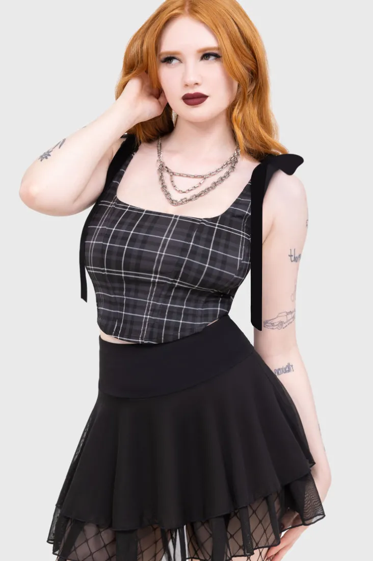 Tartan Flora Corset Top [GREY]